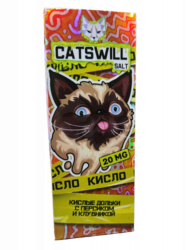 Жидкость CATSWILL Sour Salt - Кислые дольки с персиком и клубникой МТ, 30 мл